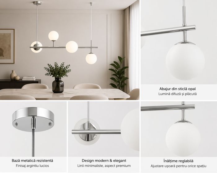 Lustra 2471/4 CH+WH, metal și sticlă, 4xE27, reglabilă – birou, living, dormitor, hotel, restaurant [3]
