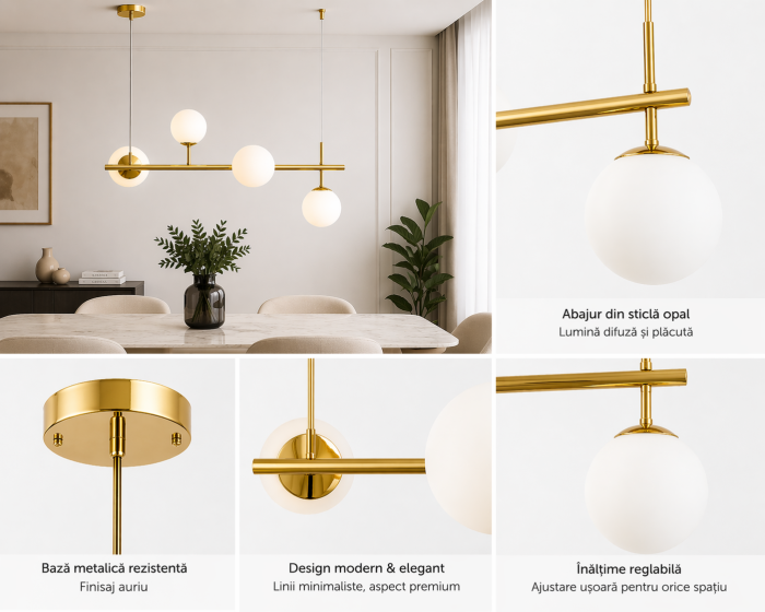 Lustra aurie 2471/4 CP+WH cu globuri din sticlă albă – design modern elegant [3]