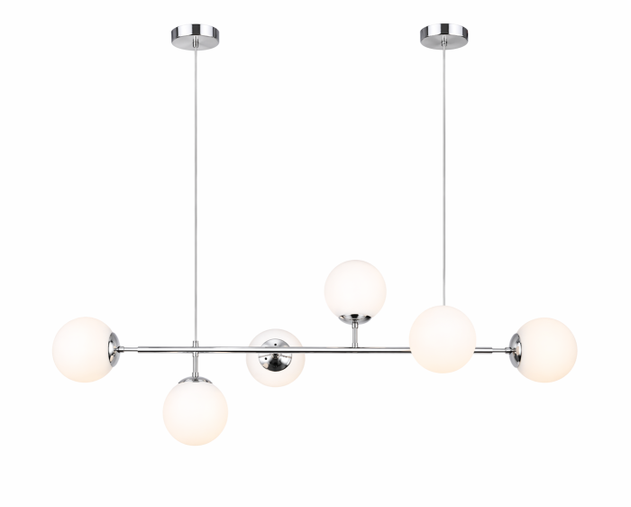 Lustra 2471/6D CH+WH – 6 becuri E27, metal argintiu + abajur alb, înălțime reglabilă [2]