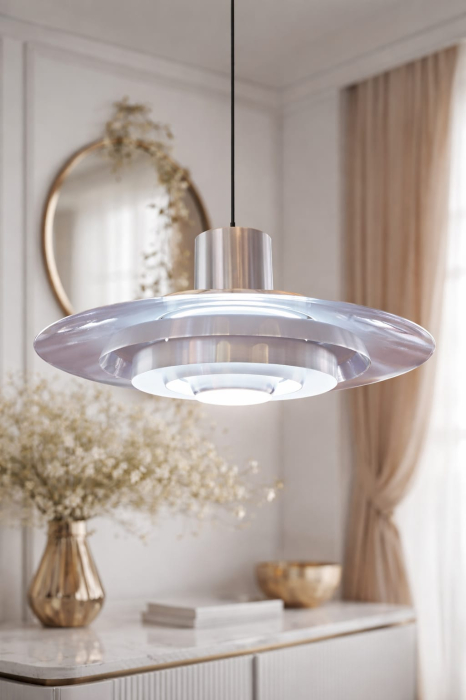 Lustră 2520 L aluminiu argintiu cu discuri suprapuse design modern 50 cm [2]