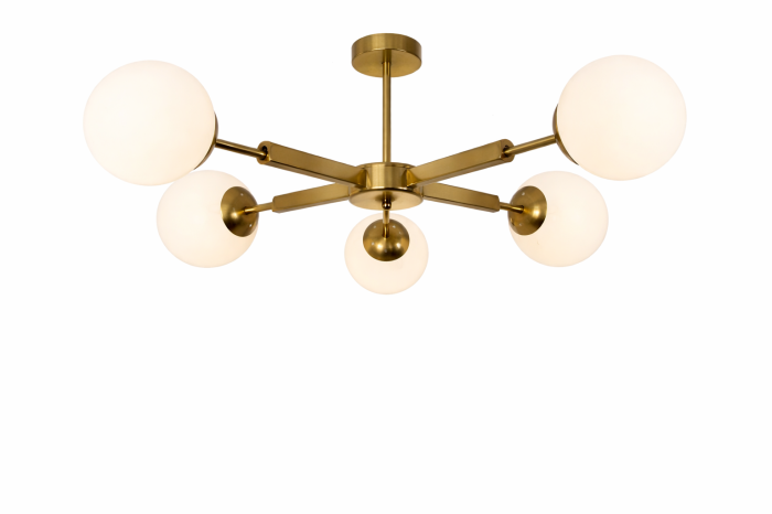 Lustră 2555/5 – 5 becuri E27, Ø90 cm, metal crom/auriu, globuri sticlă albă mată [2]