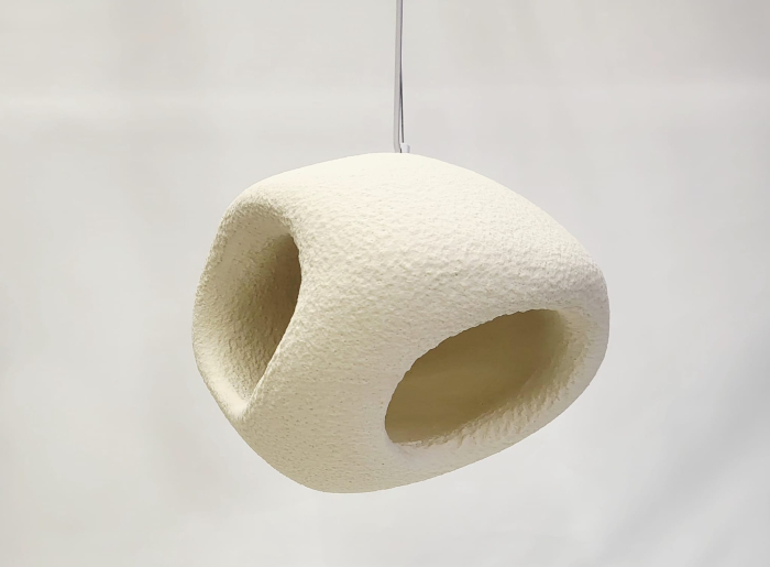 Lustră 2600/B albă din fibră cu textură granulată, design organic sculptural [3]