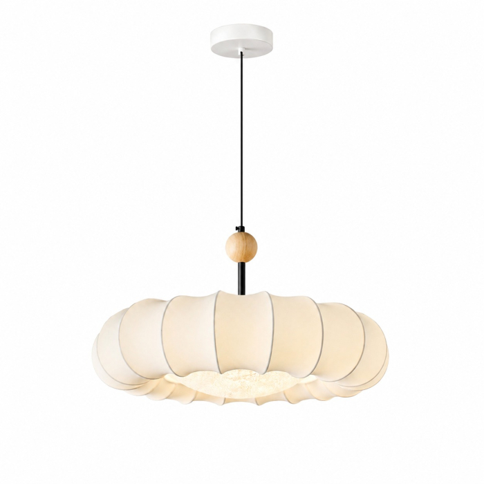 Lustra 2613/500 textila alba cu sfera lemn natur 50 cm [2]