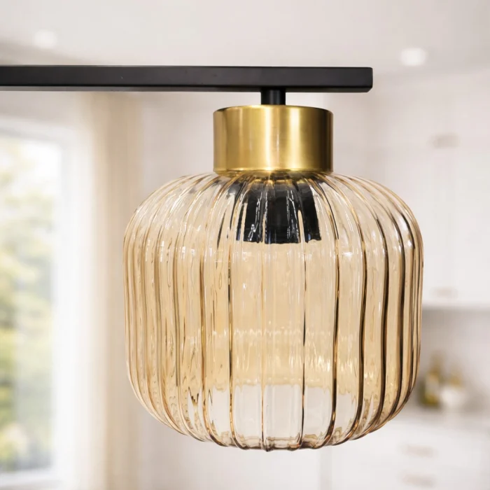 Lustră 2615/3 negru auriu sticlă striată 3 pendule [3]