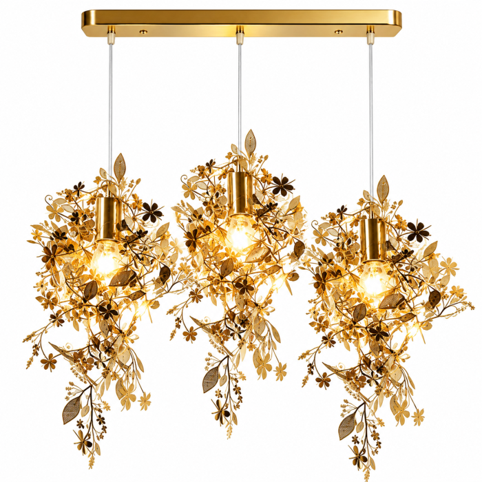 Lustră 2636/3 din inox crom sau auriu cu 3 pendule florale modelabile [2]