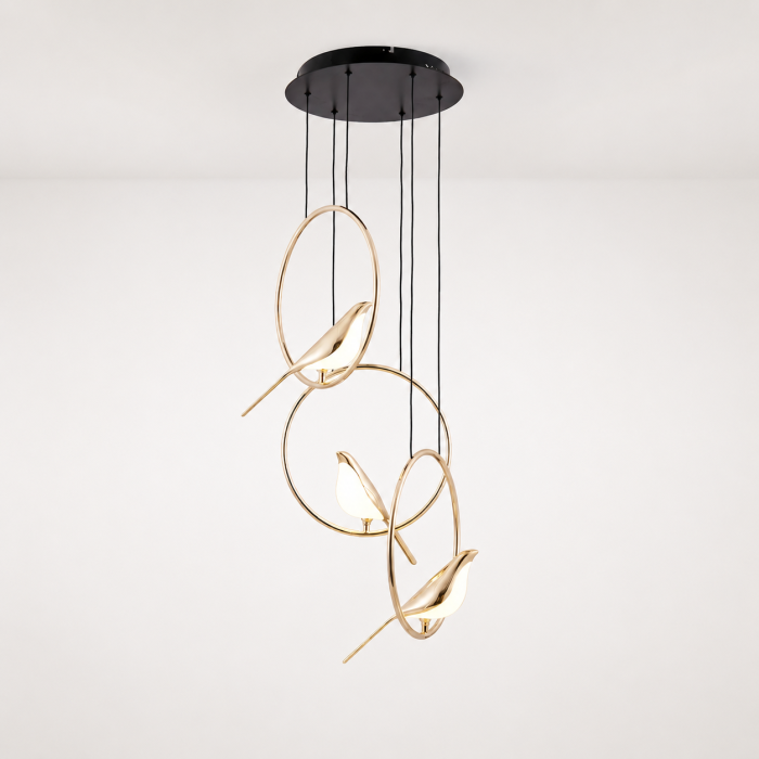 Lustră 3002/3H LED cu 3 pendule aurii și pasăre decorativă [2]