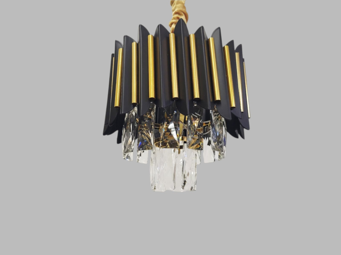 Lustră 3302/250, metal auriu și negru cu pandantive cristal K9, 1xE27, diametru 25 cm [4]