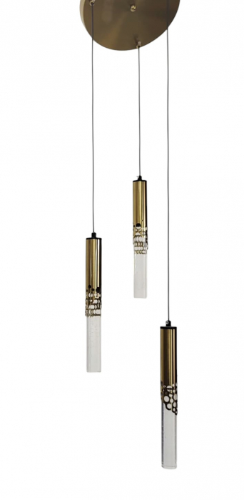 Lustră 5003/3 LED Integrat 80W, 3 Pendule, Metal Auriu & Sticlă Semitransparentă [1]