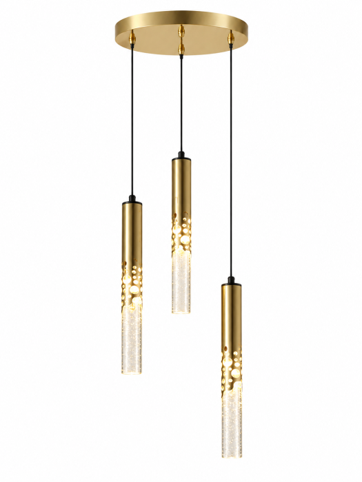 Lustră 5003/3 LED Integrat 80W, 3 Pendule, Metal Auriu & Sticlă Semitransparentă [2]