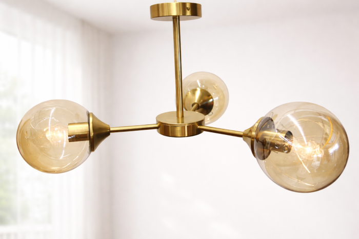 Lustră 5501/3 aurie cu 3 brațe și globuri din sticlă fumurie [2]