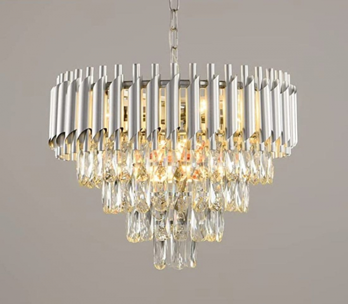 Lustra 98142/600 CH argintie cu cristale K9 și 11 becuri E14, design clasic-modern [1]