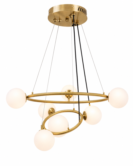 Lustră HJ9222/7D – 7 becuri, metal auriu și sticlă albă mată [2]