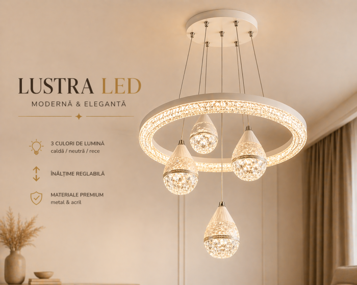 Lustra LED 1779/5 – 80W, metal + acril, înălțime reglabilă, 3 tipuri de lumină [2]