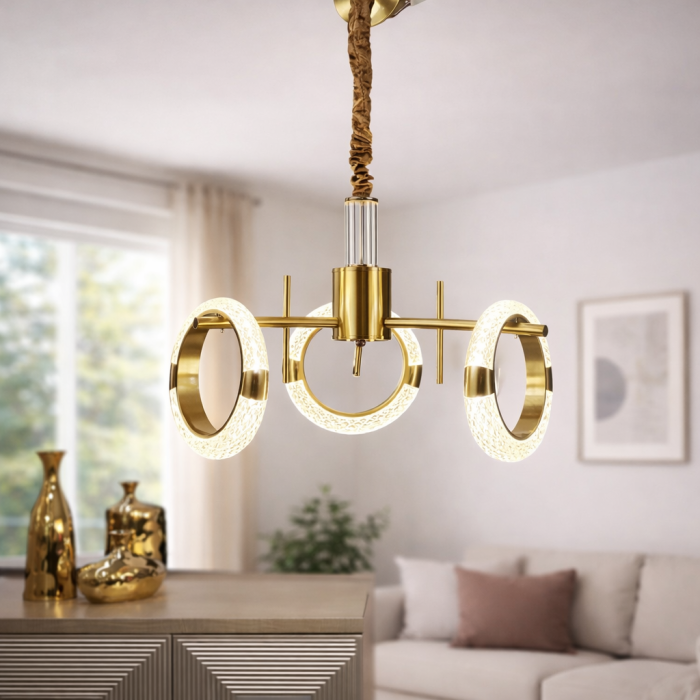 Lustră LED 210501/3 – 3 Cercuri Acrilice, 30W, 3 Tipuri de Lumină, Finisaj Auriu, Ø40cm [2]