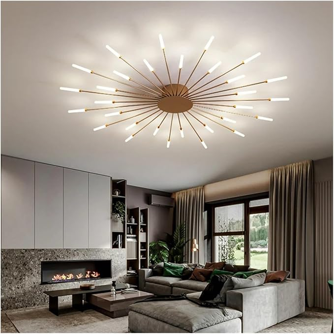 Lustră LED 2429/30C, metal auriu sau negru, design raze solare, diametru 110 cm [1]