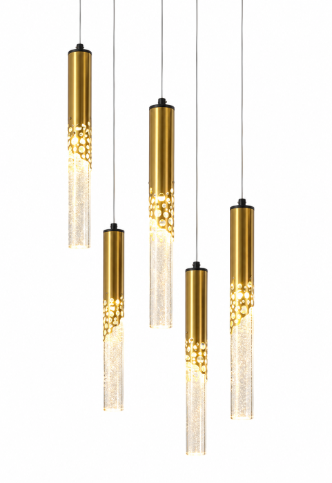Lustră LED 5003/5 – 5 pendule elegante, auriu, soclu LED, cu lumină reglabilă pentru living, dormitor sau dining [3]