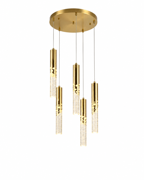 Lustră LED 5003/5 – 5 pendule elegante, auriu, soclu LED, cu lumină reglabilă pentru living, dormitor sau dining [2]