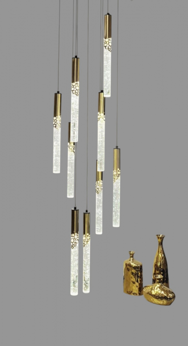 Lustră LED 5003/9 GD, 9 pendule sticlă, auriu, 30W, 3 tipuri lumină, înălțime reglabilă 170 cm [1]
