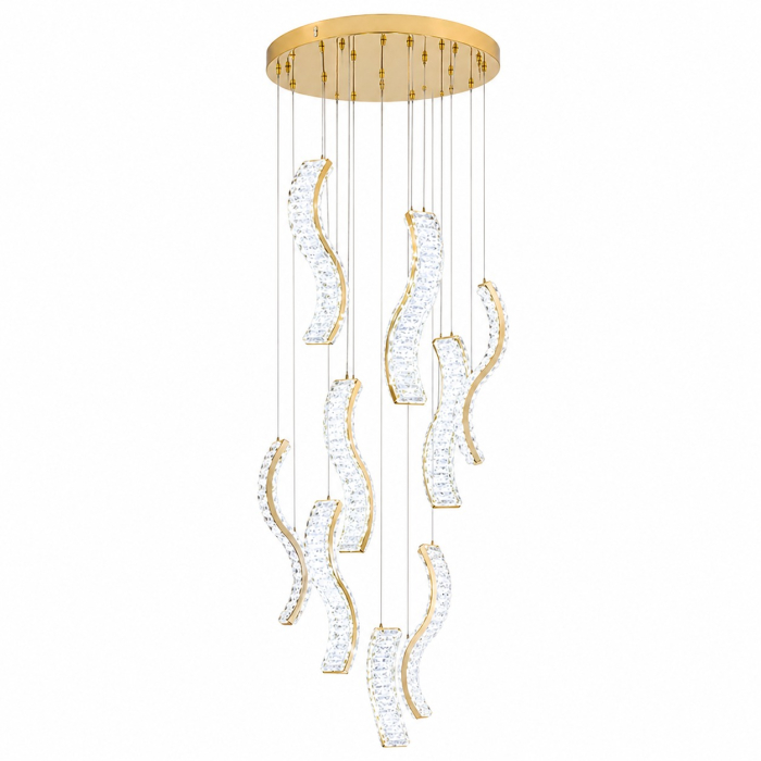Lustră LED 6689/9 auriu/crom cu cristale K9 suspendate design elegant [3]