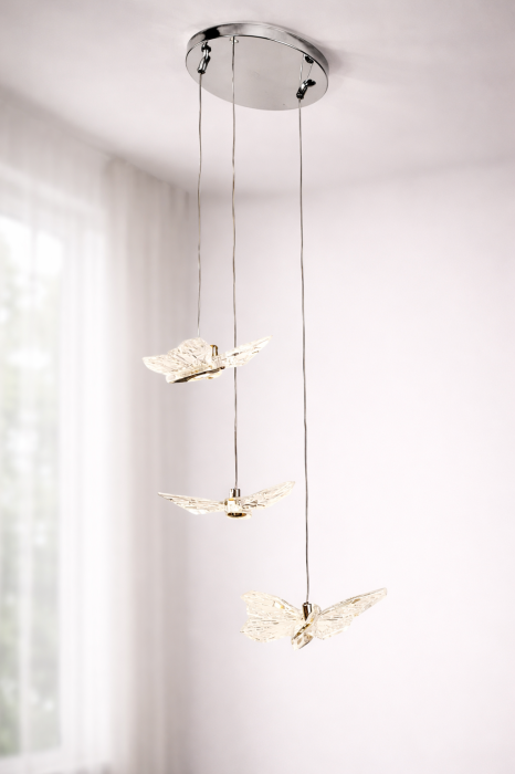 Lustră modernă 1743/3 cu 3 pendule fluture acril, LED 24W, design elegant [6]