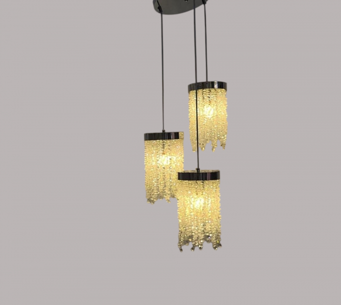 Lustră modernă 6116/3, 3 pendule cu franjuri din sticlă, auriu sau crom [2]