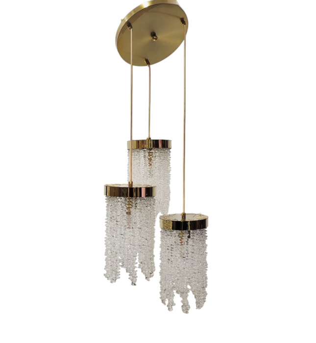 Lustră modernă 6116/3, 3 pendule cu franjuri din sticlă, auriu sau crom [1]