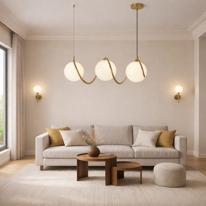 Lustra moderna aurie cu 3 globuri sticla alba mat 2610/3D [2]