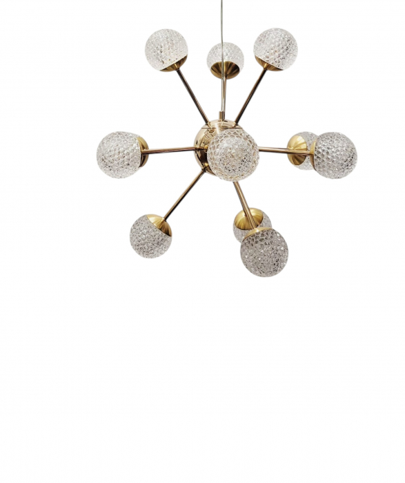 Lustră modernă LED 12 surse 222/12, design sferic, acril semitransparent, auriu/crom, 60W, reglabilă 3000-6000K [4]