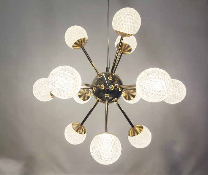 Lustră modernă LED 12 surse 222/12, design sferic, acril semitransparent, auriu/crom, 60W, reglabilă 3000-6000K [3]