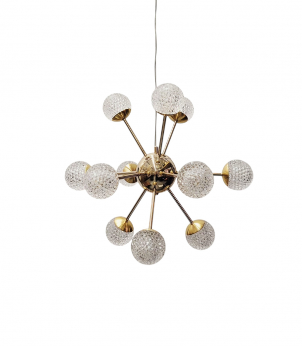 Lustră modernă LED 12 surse 222/12, design sferic, acril semitransparent, auriu/crom, 60W, reglabilă 3000-6000K [1]