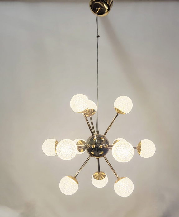 Lustră modernă LED 12 surse 222/12, design sferic, acril semitransparent, auriu/crom, 60W, reglabilă 3000-6000K [2]