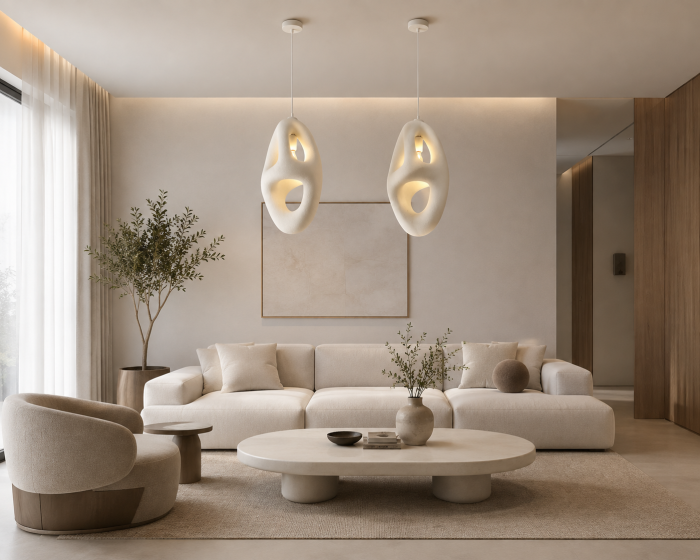 Lustră Pendul 1610/1 din Fibră de Sticlă Albă cu Design Oval Sculptural [2]