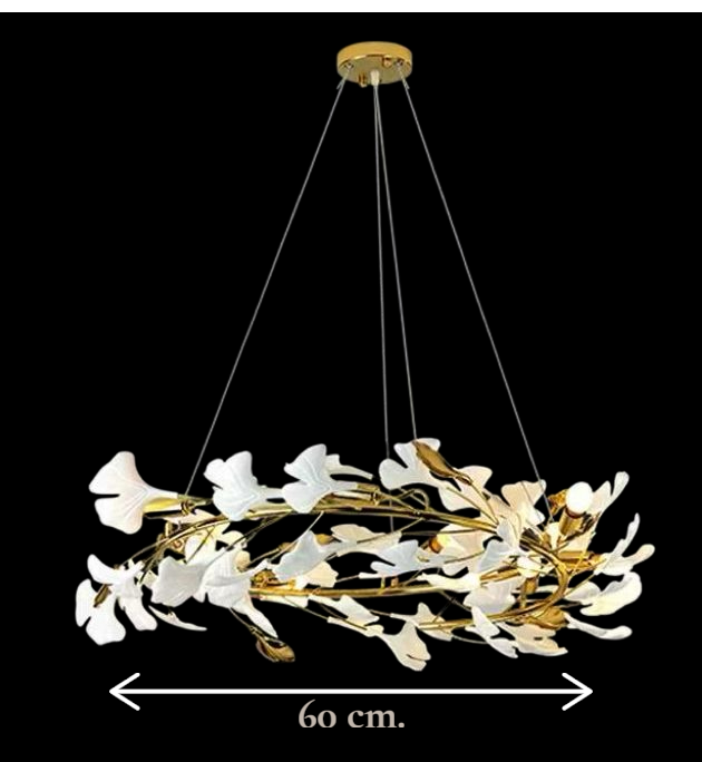 Lustră suspendată modernă 9080 cu design floral, metal auriu și petale decorative, diametru 60–80 cm [6]