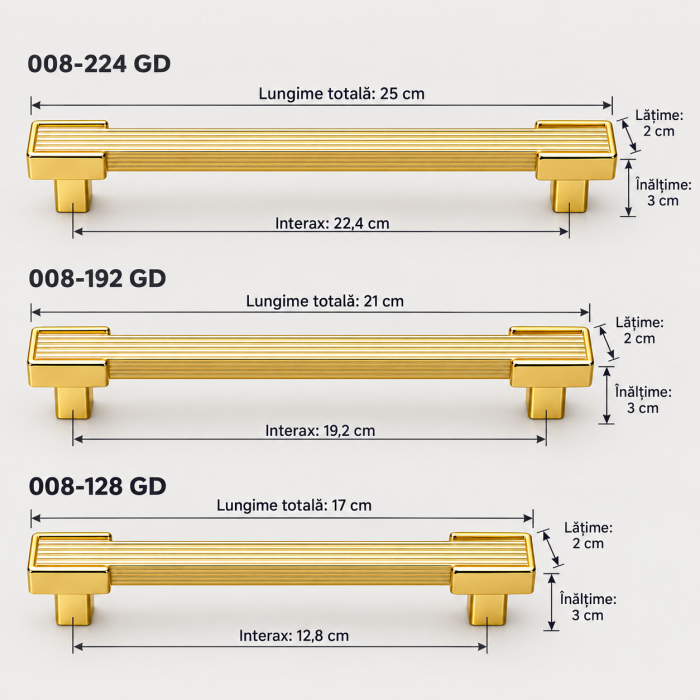 Mâner de mobilă 008 GD auriu, interax 128, 192 sau 224 mm [3]
