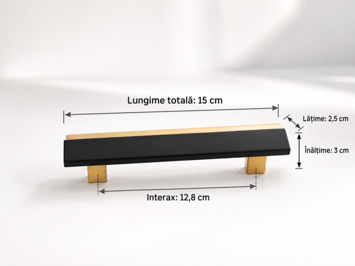 Mâner de mobilă DK001 BK+GD negru cu auriu, interax 128 sau 192 mm [2]