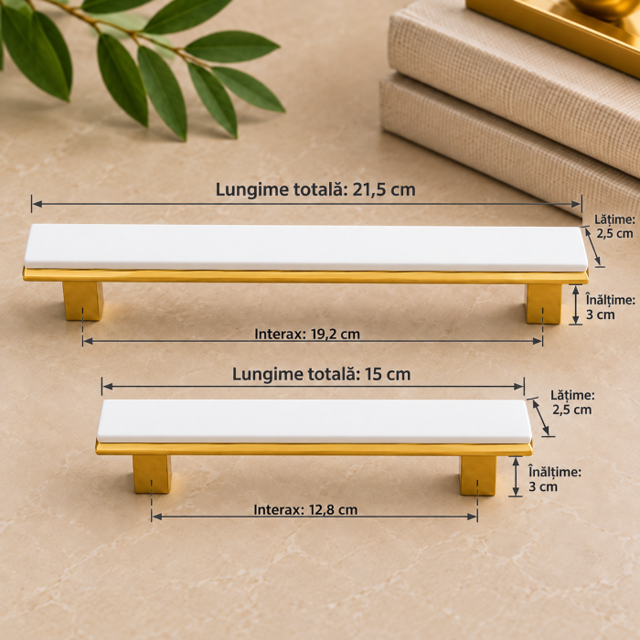 Mâner de mobilă DK001 WH+GD alb cu auriu, interax 128 sau 192 mm [3]