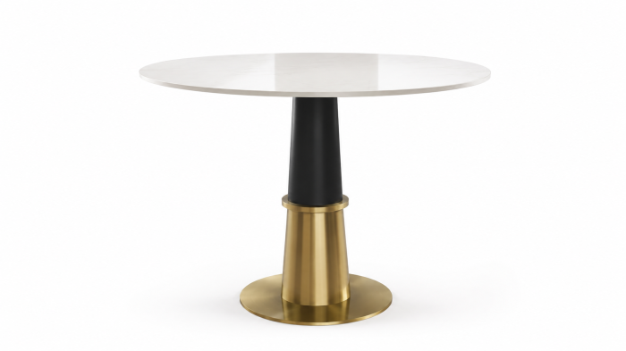 Masă 072 rotundă blat alb marmură, bază aurie și picior negru design modern [2]