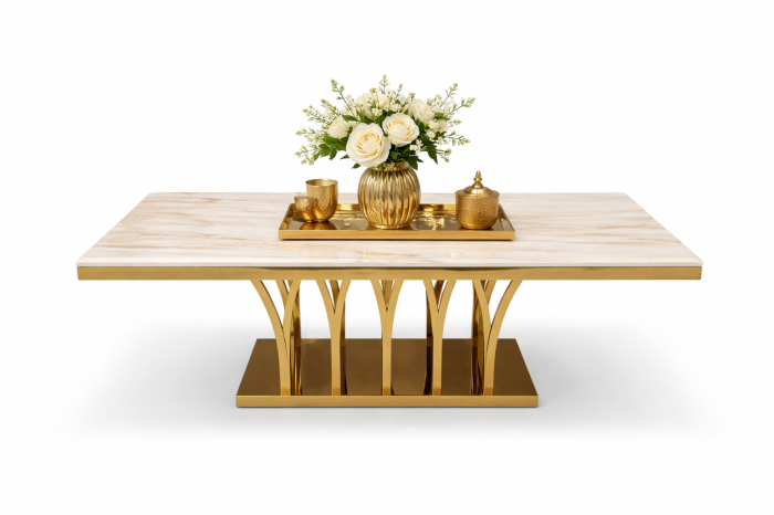 Masa 106 masa living dreptunghiulara metal auriu blat compozit marmura 130x70 cm [2]