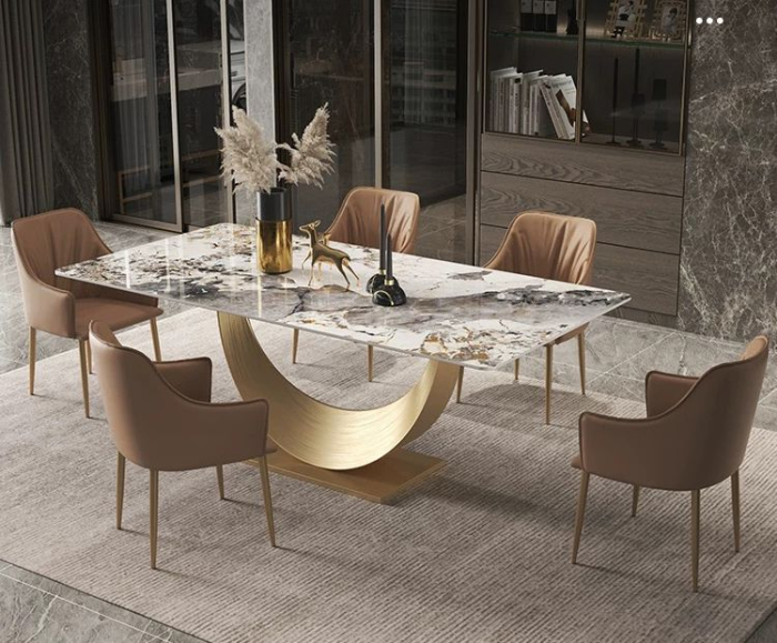 Masa 3400 – blat din compozit de marmura ,bază din metal auriu – 160/180 cm [2]