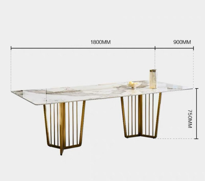 Masă Dining 656 – Blat Marmură Compozit & Picioare Metalice Aurii [2]