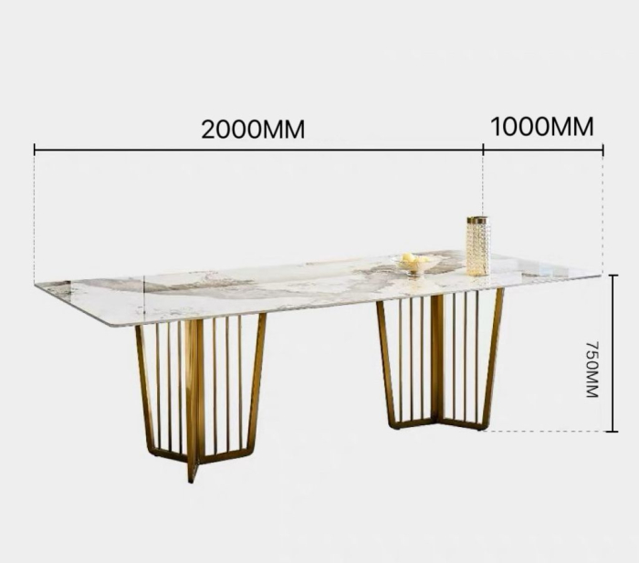Masă Dining 656 – Blat Marmură Compozit & Picioare Metalice Aurii [2]