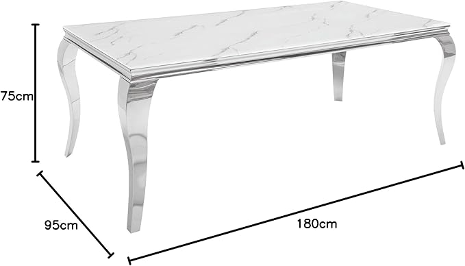 Masă dining 80199 crom argintiu cu blat din marmură albă, stil baroc modern, 180 x 90 cm [6]