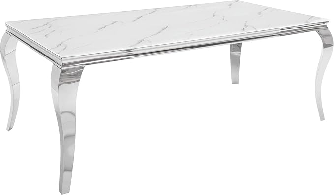 Masă dining 80199 crom argintiu cu blat din marmură albă, stil baroc modern, 180 x 90 cm [3]