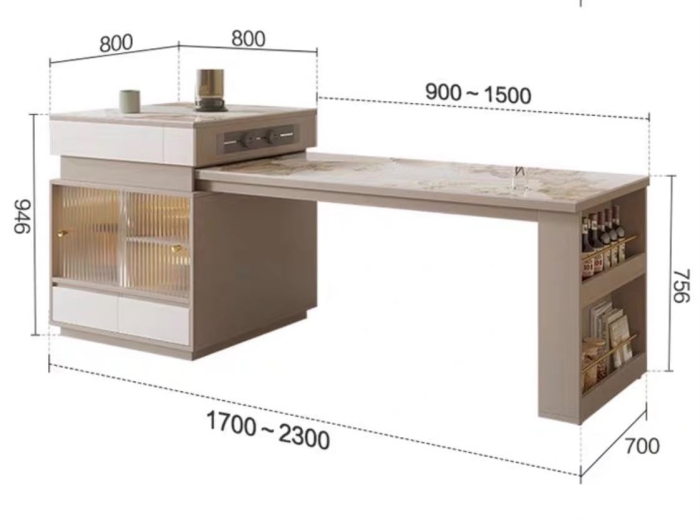 Masă extensibilă cu blat din compozit de marmură și spații de depozitare [5]