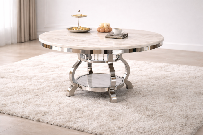 Masa rotunda RD150+80 CH masa dining crom metal blat compozit marmura diametru 150 cm H 80 cm [3]