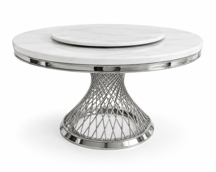 Masa WT150 RD CH, blat marmură lucios, picior metal argintiu, Ø150 cm [2]