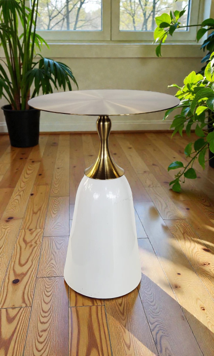 Măsuță 57058 alb și auriu din metal, blat rotund Ø40 cm, H55 cm [2]
