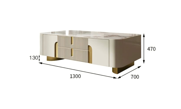 Măsuță cafea 2088 MDF bej cu accente aurii, blat piatră sinterizată, dreptunghiulară, 130 cm [5]