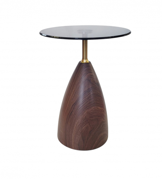 Măsuță cafea 57081 cu blat rotund din sticlă fumurie și bază maro cu efect lemn [3]