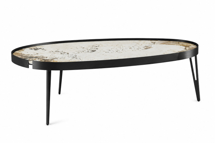 Masuta cafea 853 L BK, blat piatră sinterizată, bază metal negru, formă ovală 110x70 cm [3]